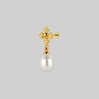 cross and skull pearl drop stud earring