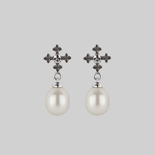OPHELIA. Medieval Cross Stud Earrings - Silver