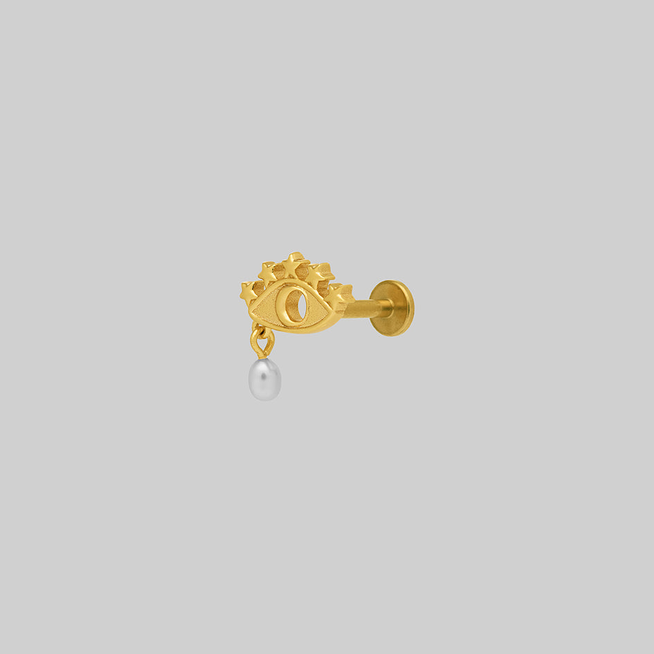 Gold crescent moon eye pearl stud tragus helix forward helix flat piercing