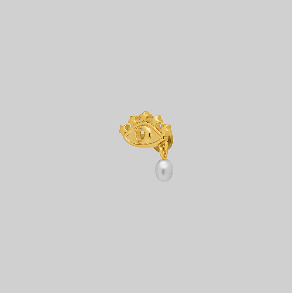 Gold crescent moon pearl stud tragus helix forward helix flat piercing