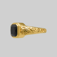 Black onyx cremation ashes gold gothic ring 