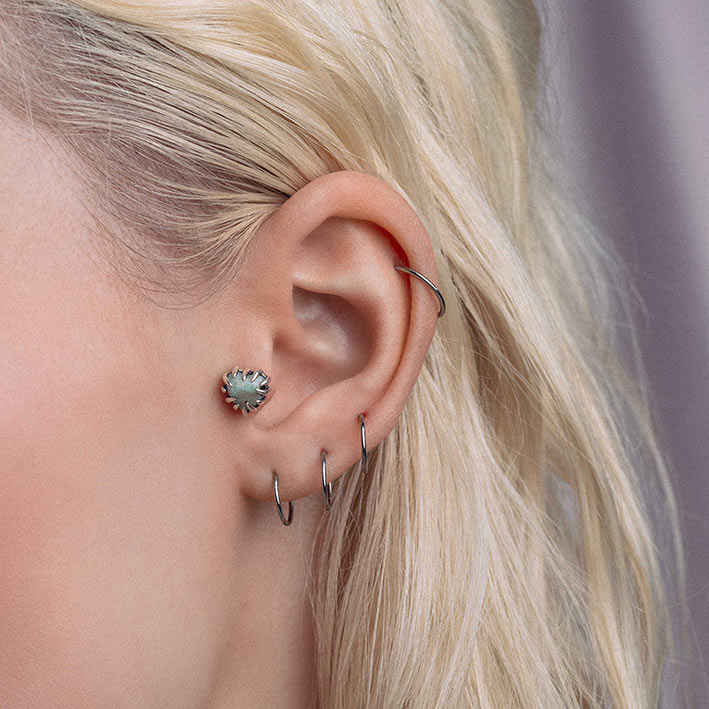 silver heart gemstone stud earring