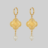 ornate charm and pearl drop hoop earrings