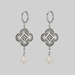 quatrefoil charm and pearl drop hoop earrings