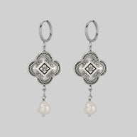 quatrefoil charm and pearl drop hoop earrings