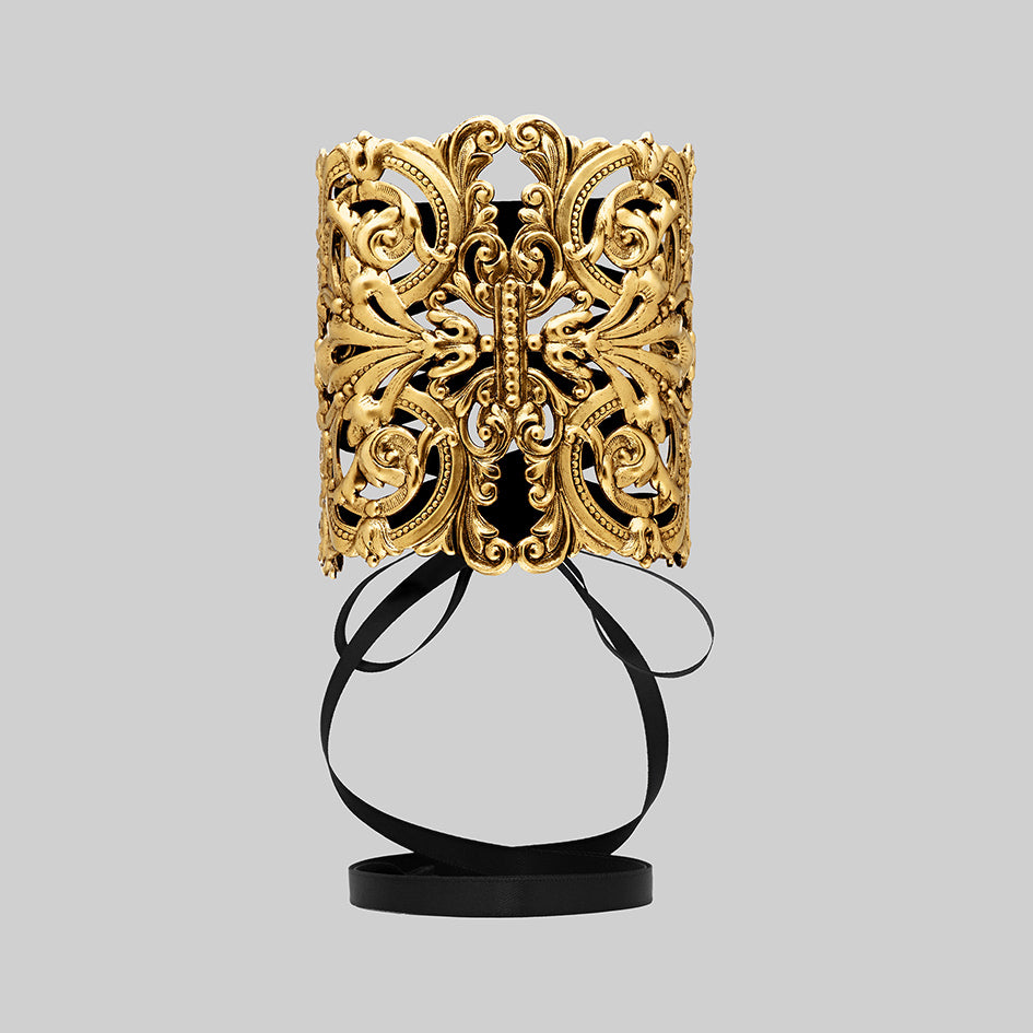 Decorative gothic corset cuff bracelet intricate design black lace straps