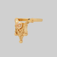 Trefoil Glass Ring Gothic Gold Style