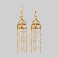 Gold Gothic Glass Cathedral Window Earrings with Drop Design