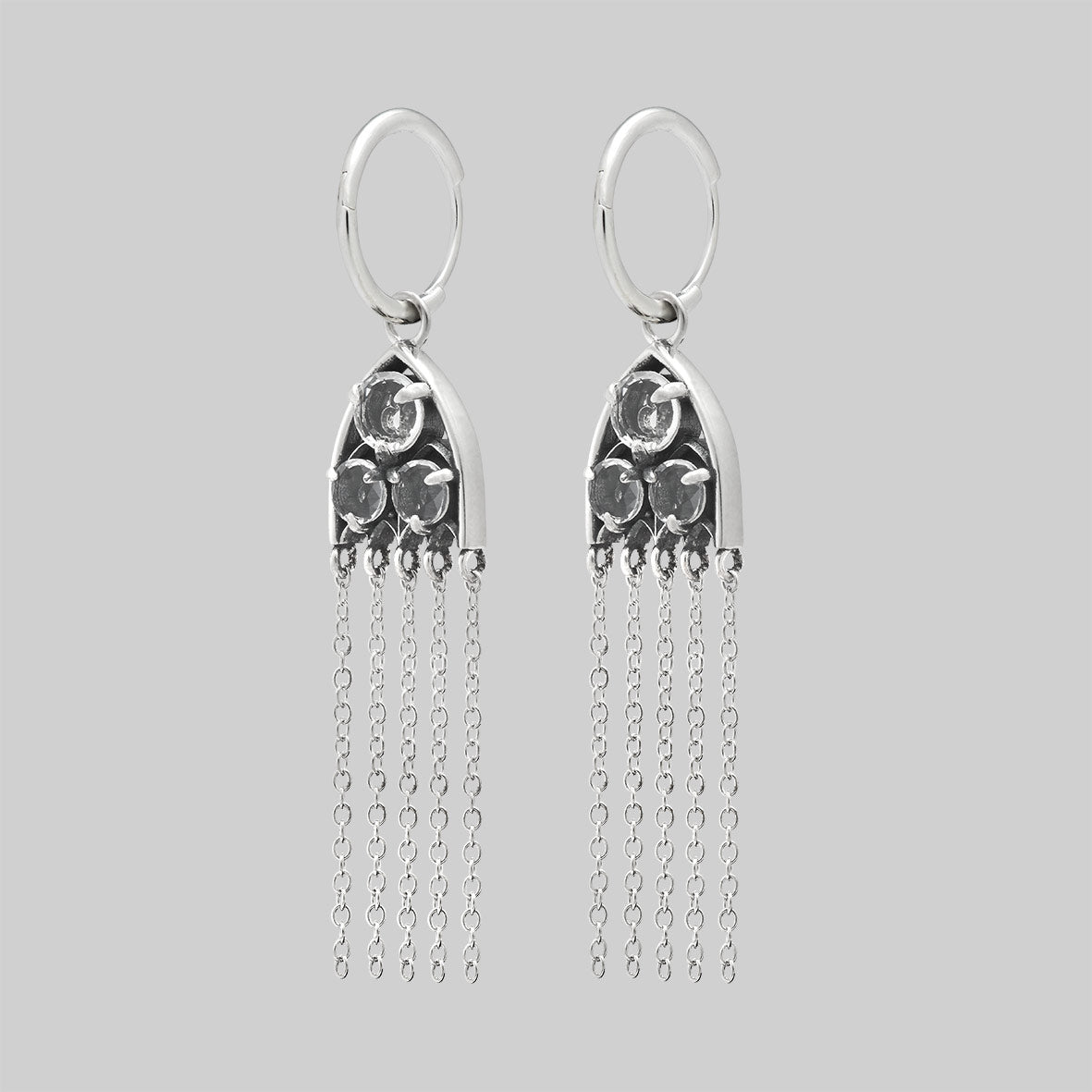 Silver Glass Drop Earrings Gothic Cathedral Window Style