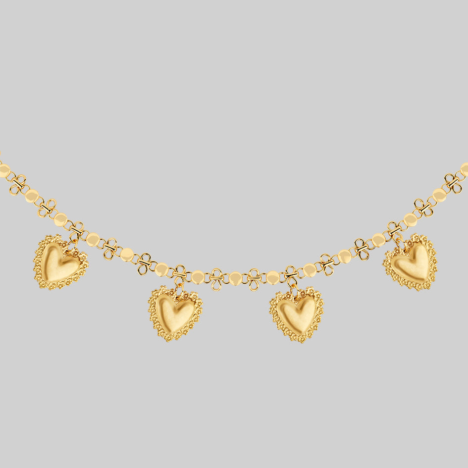 gold floral heart charm necklace