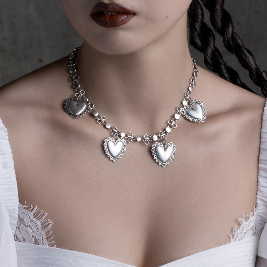 floral heart charm necklace