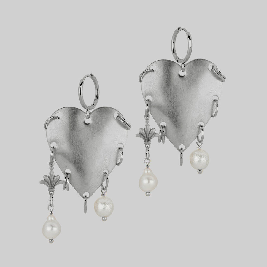pearl & charm drop heart hoop earrings