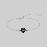 Red heart shaped enamel gothic dainty bracelet silver