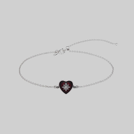 FOREVER YOURS. Red Enamel Heart Bracelet - Silver