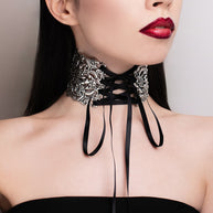 Regina chunky silver ribbon choker with gothic vintage detailing