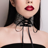 Regina silver ribbon choker with gothic ornate detailing