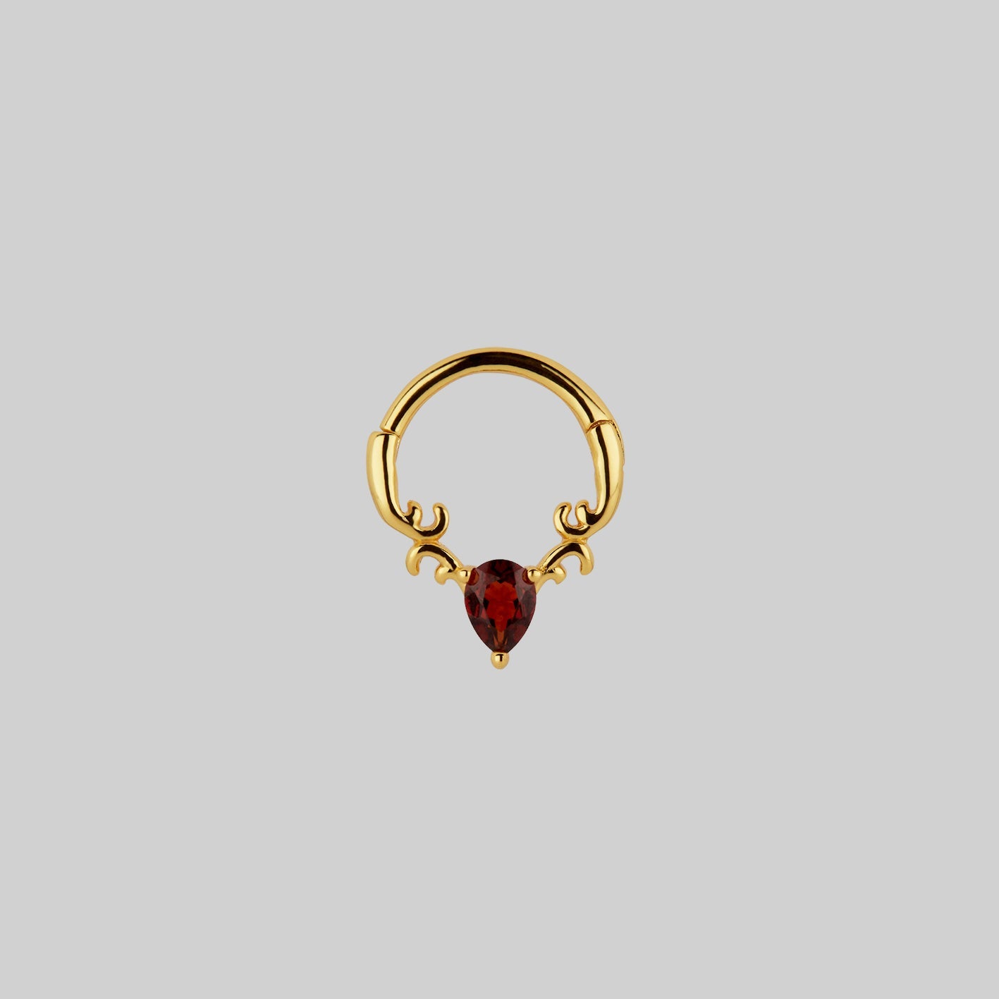 detailed garnet drop septum daith forward helix gold clicker ring