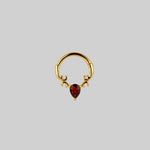 detailed garnet drop septum daith forward helix gold clicker ring