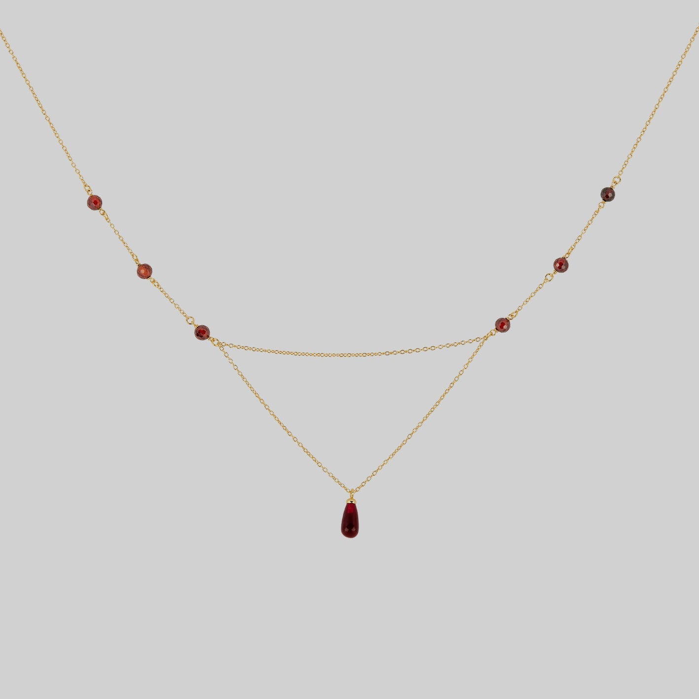 Red droplet necklace with beaded chain