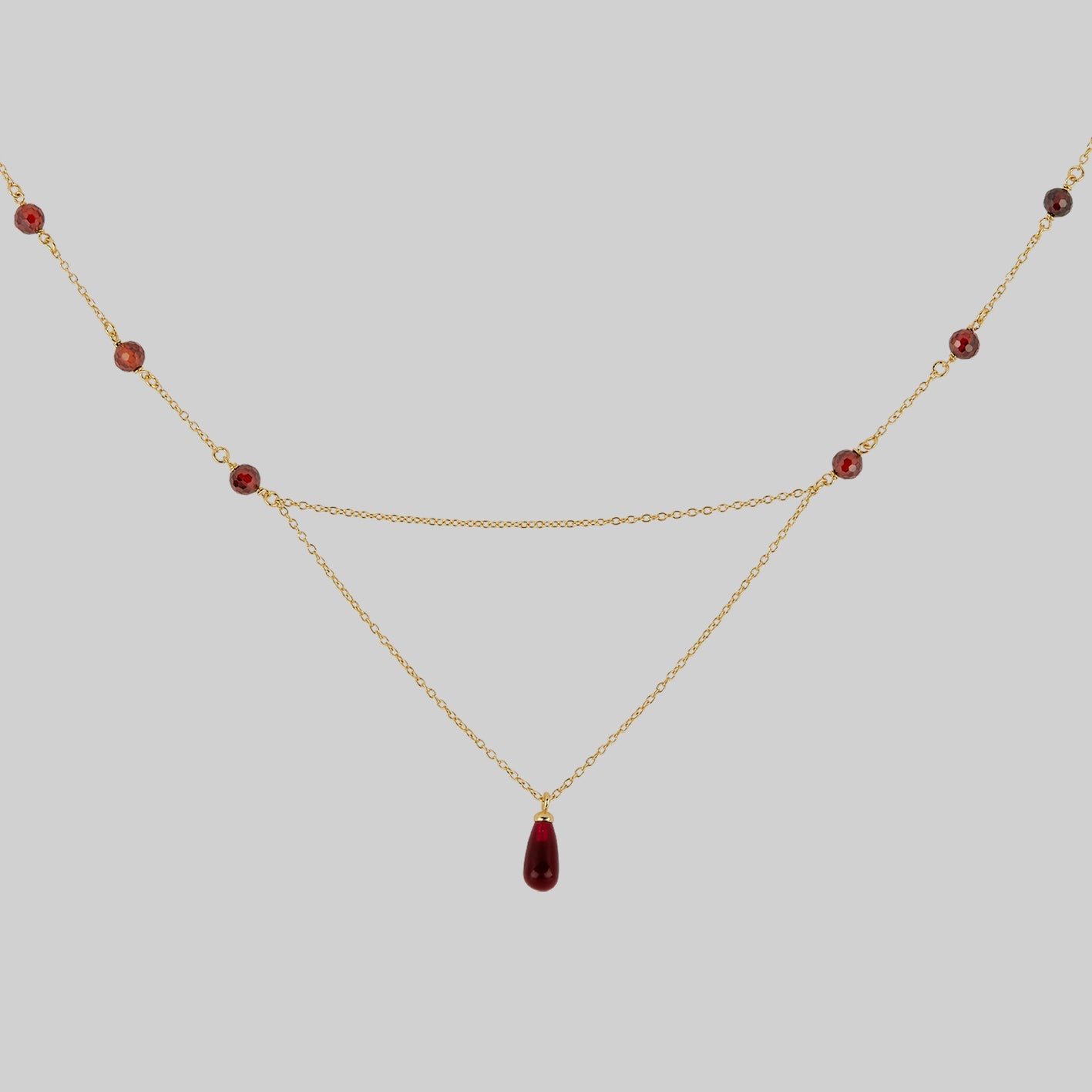 gold and red droplet necklace dainty chain