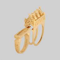 Gothic Cathedral Skeleton Double Gold Ring Secret Tomb Design