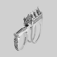 Double Silver Ring with Secret Tomb Gothic Cathedral Motif