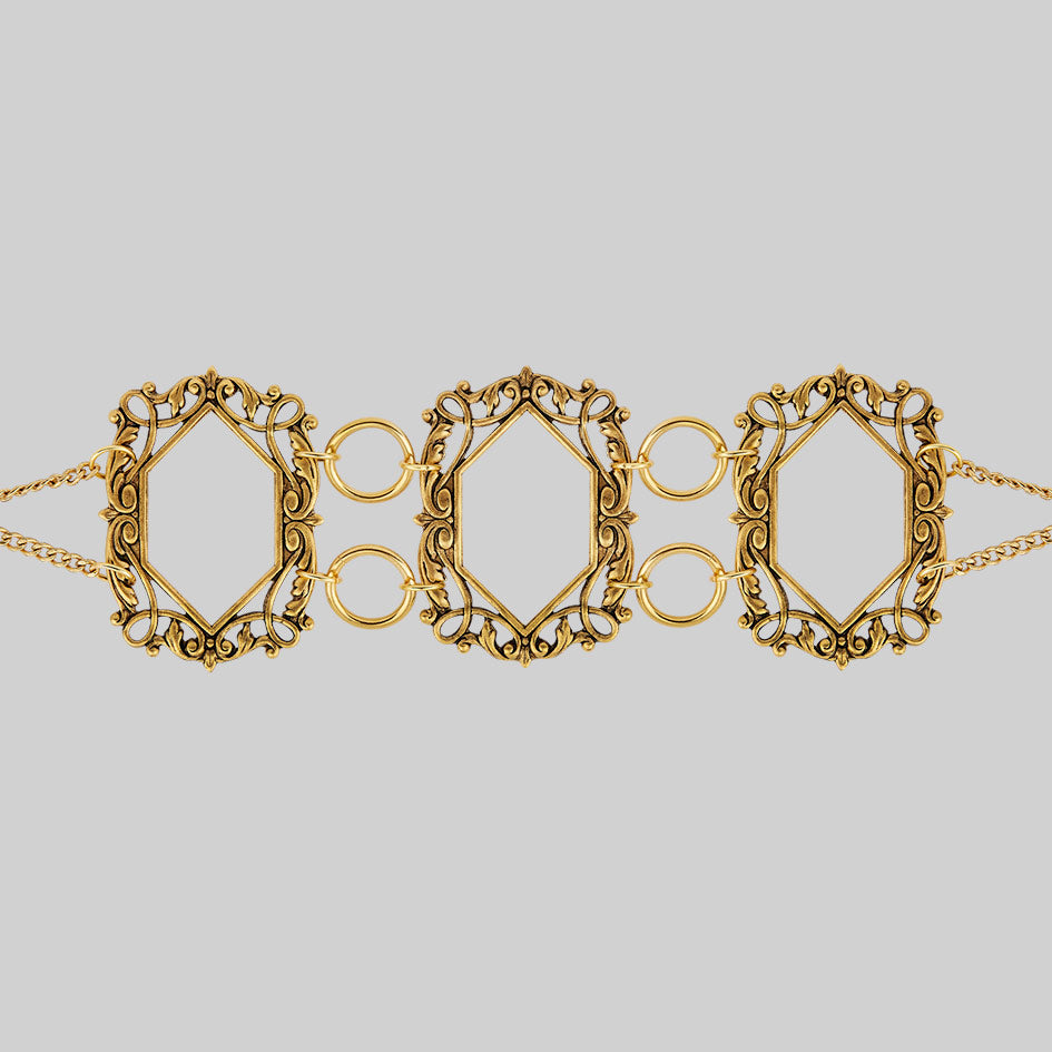 gold vampesque gothic caged frame choker