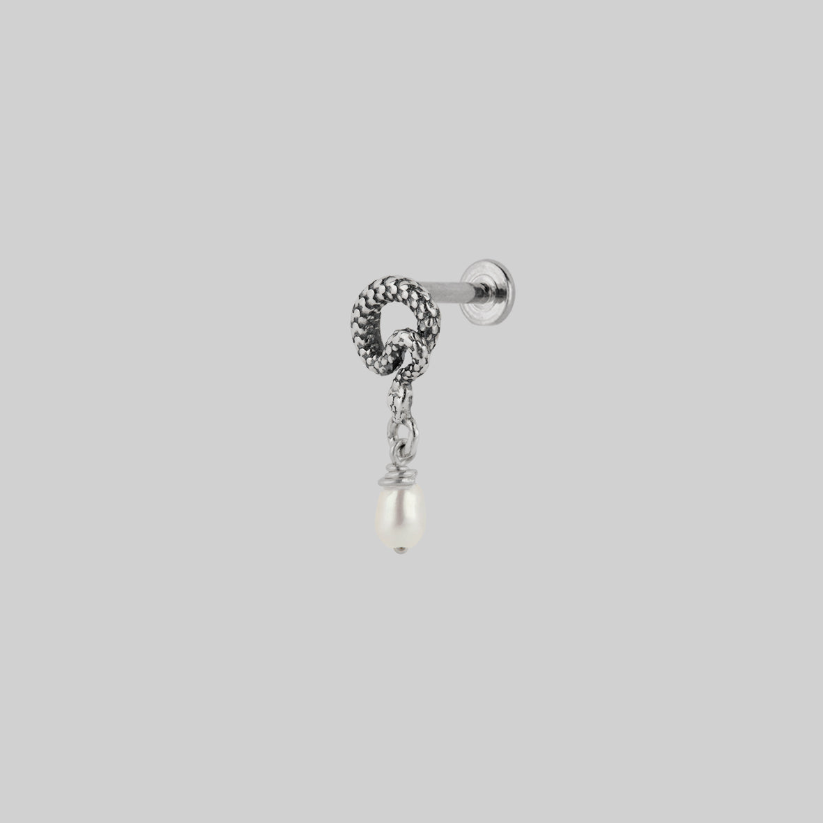dainty snake pearl stud earring silver