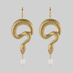 gothic snake pearl hoop earrings gold