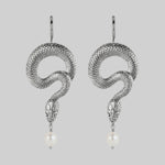 gothic snake pearl hoop earrings silver