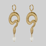 gothic snake pearl hoop earrings gold