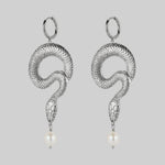 gothic snake pearl hoop earrings silver