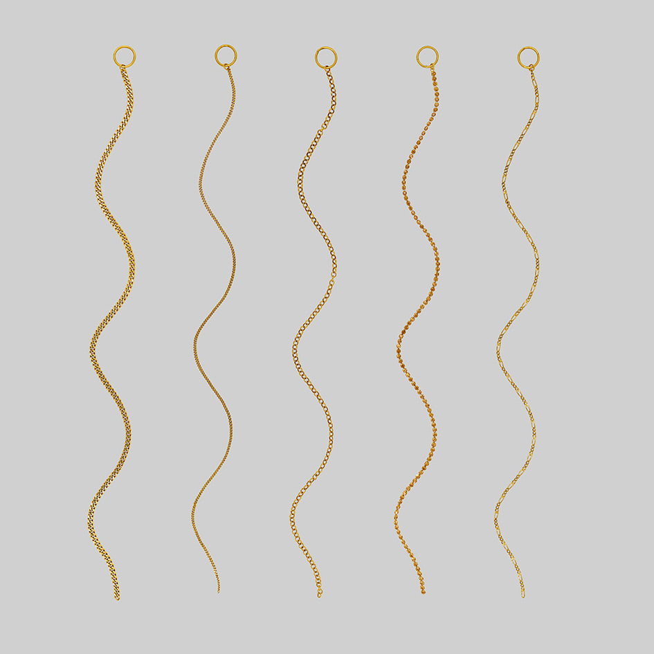 Siege gold chain hair rings shown in different hair styles