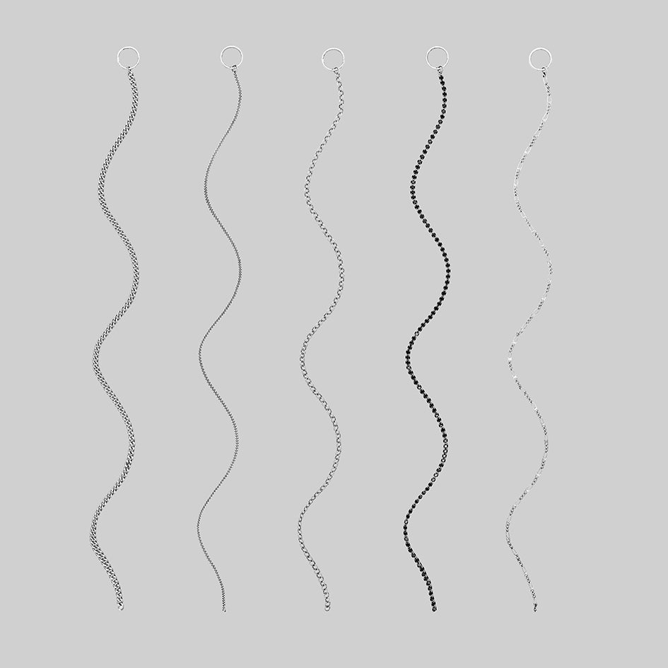 Siege silver chain hair rings shown in different hair styles