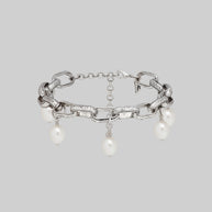 Silver link chain bracelet with pearl charms