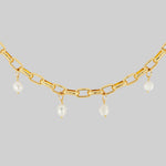 ornate gold plated chain necklace with ivory pearl drops