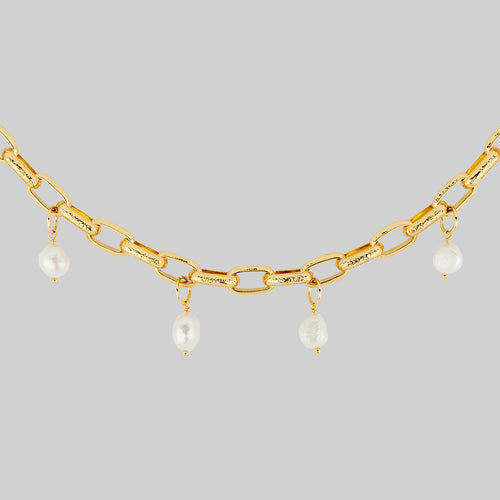 VALOUR. Double Chain Pearl Drop Choker - Gold
