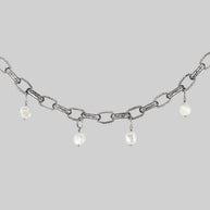 silver ornate link and pearl drop choker