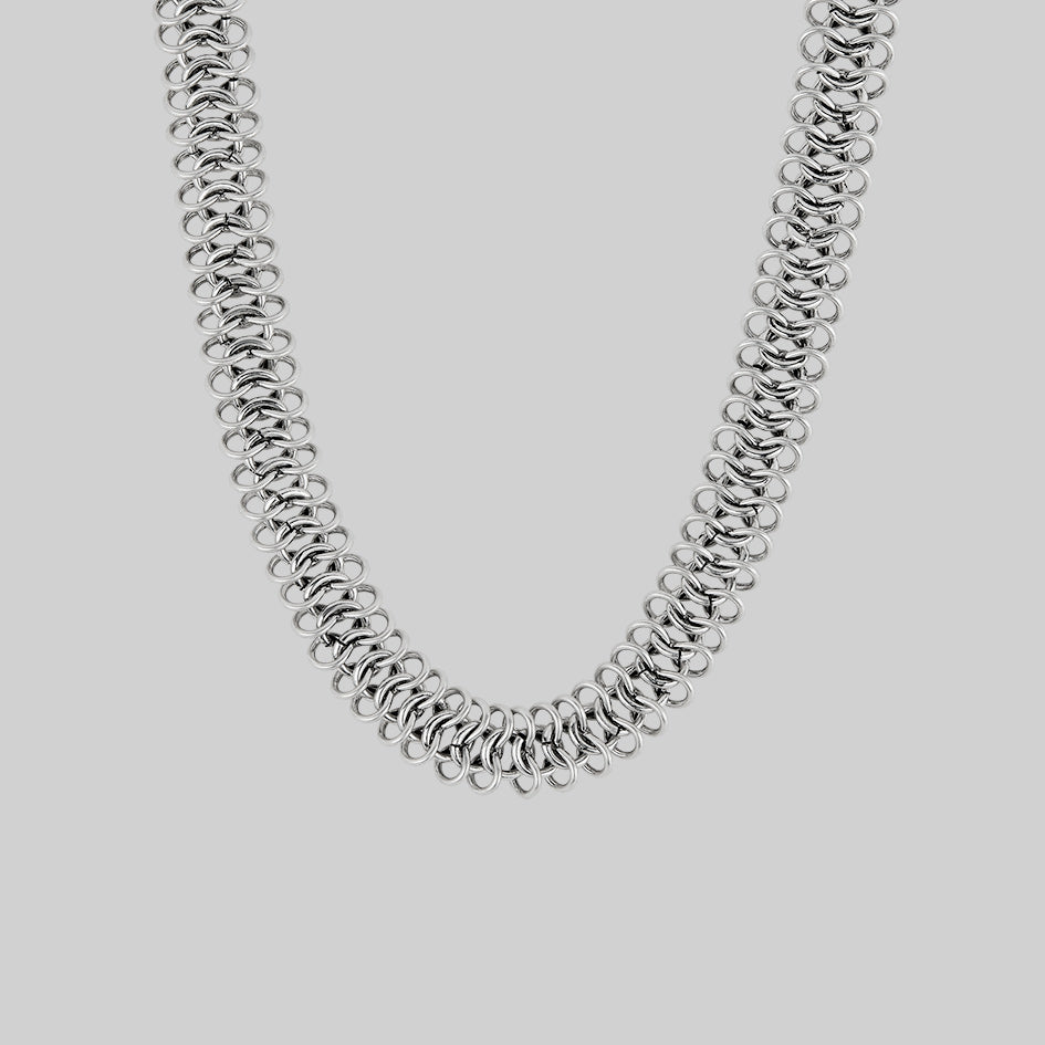 tactile woven link chunky chain silver necklace