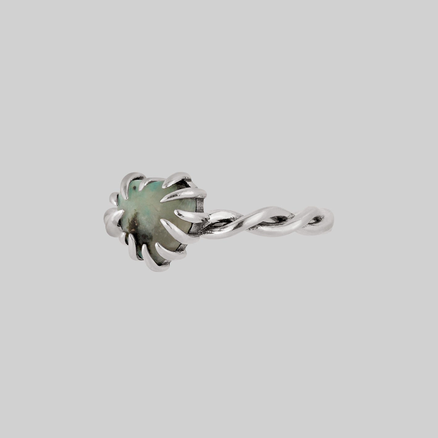 green gemstone heart silver ring