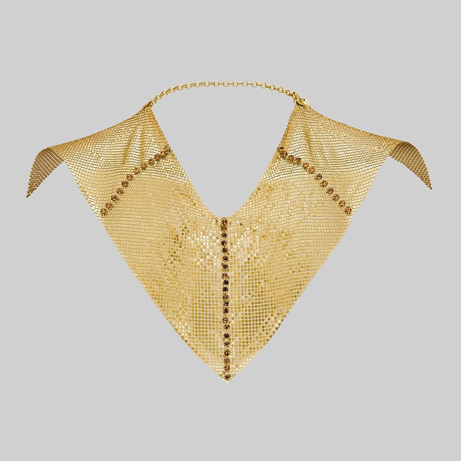 Stark 18k gold plated armoured gorget collar with champagne cubic zirconia