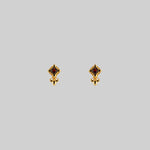 gold tiny fleur-de-lis garnet stud earrings