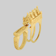 Gothic Cathedral Skeleton Double Gold Ring Secret Tomb Design