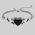 Silver black obsidian heart choker with gothic detailing alternative jewellery