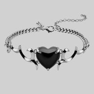 Silver black obsidian heart choker with gothic detailing alternative jewellery