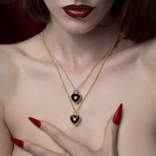 FOREVER YOURS. Red Enamel Heart Locket Necklace - Gold