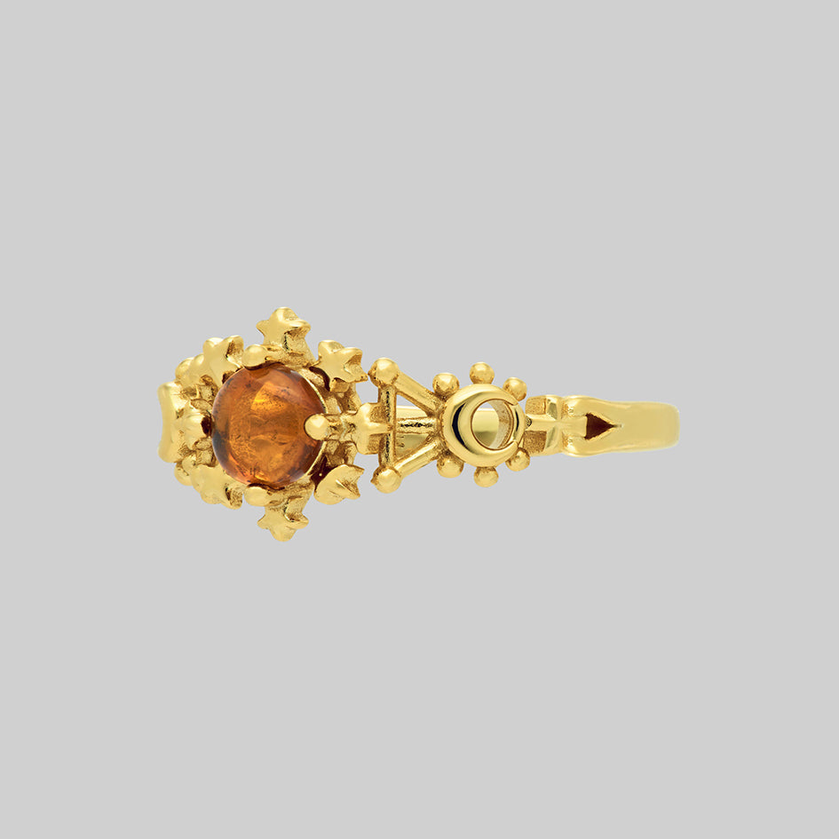 gold flaming sun amber gothic moon ring