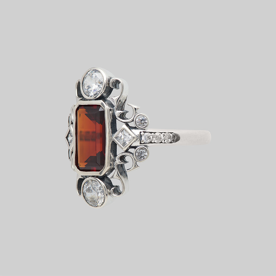 silver sparkle garnet gemstone statement ring