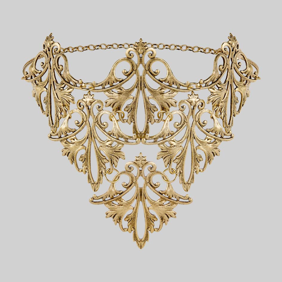 filigree leaf ornate gothic cascading choker silver