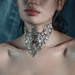 filigree leaf ornate gothic cascading choker silver